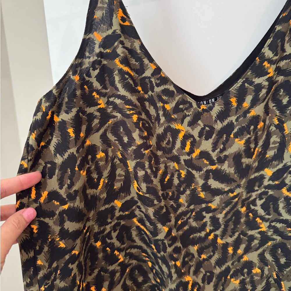 Cotton On Olive & Black Leopard Print top with Orange Accents - Picture 3 of 5